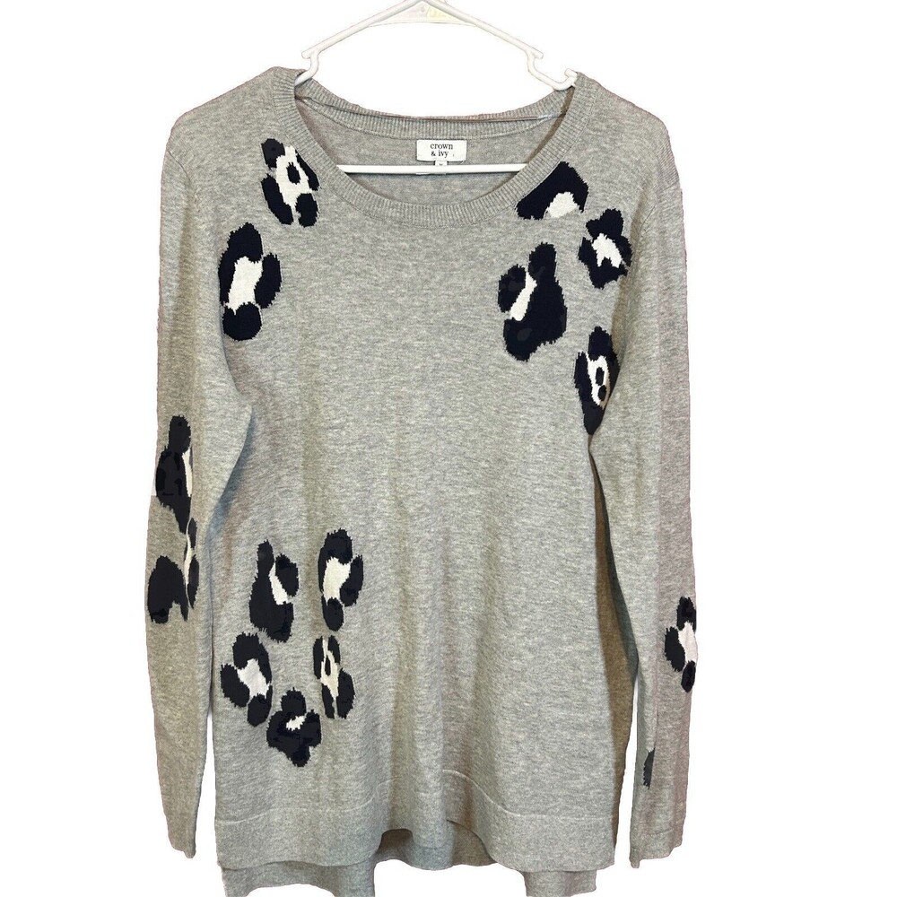 crown & ivy | Sweaters | Crown Ivy Gray & Black Leopard Print Spots SZ-M